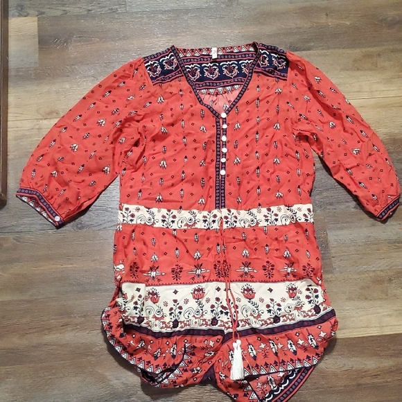 Spell Bohemian Red and Cream Jumpsuit - Picture 3 of 14